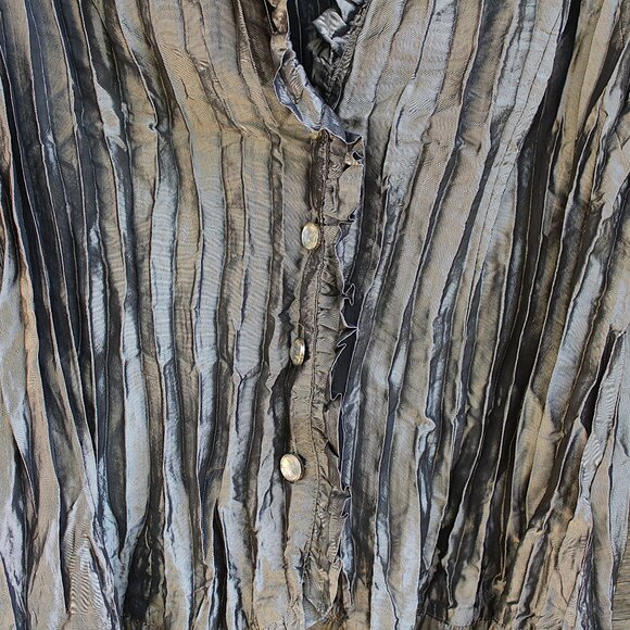 'Agora' silver metallic crinkled rhinestone button down long sleeve top - Picture 2 of 6